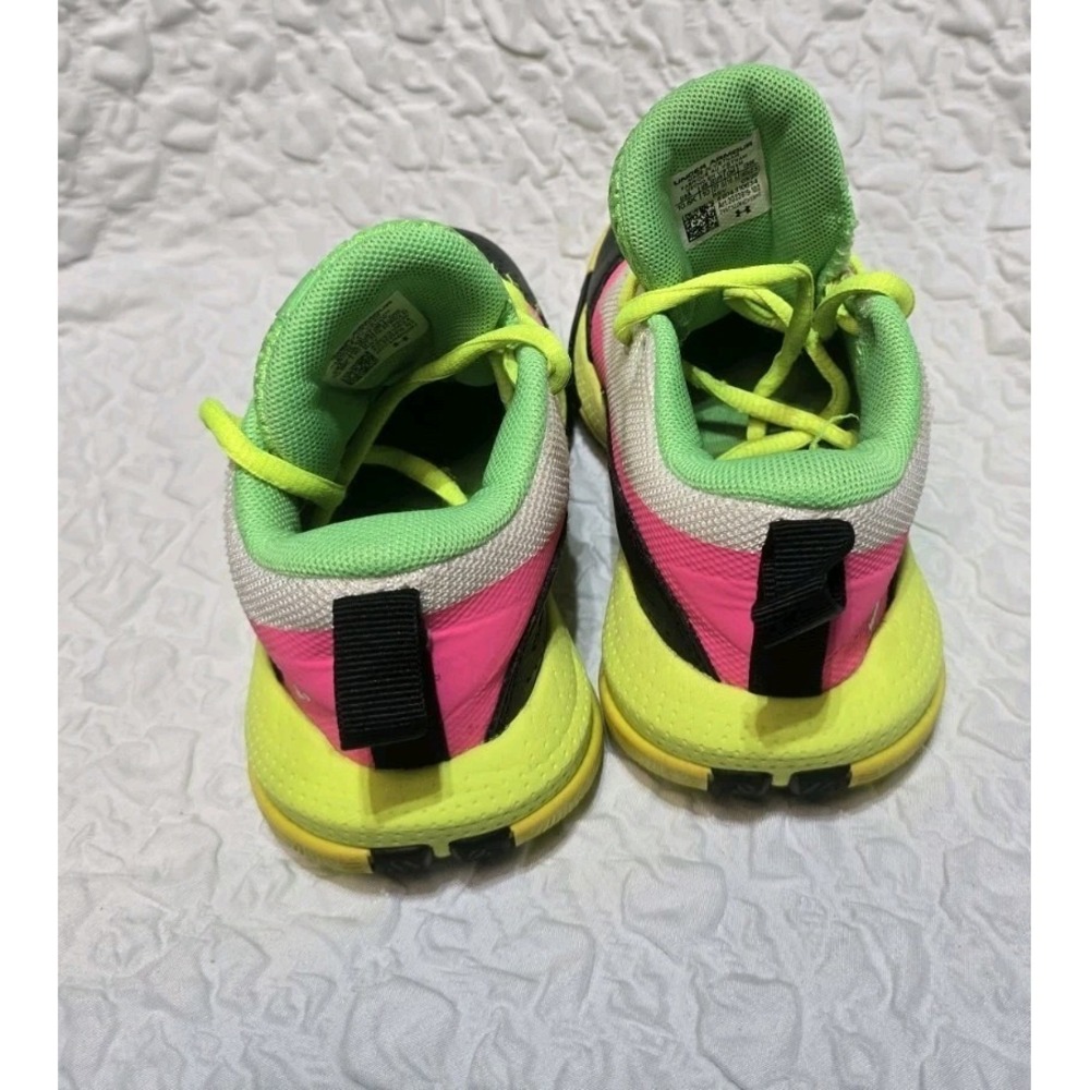 Under Armour Steph Curry 'White High-Vis Neon Youth Basketball Shoes Size 10.5 K - Picture 2 of 5